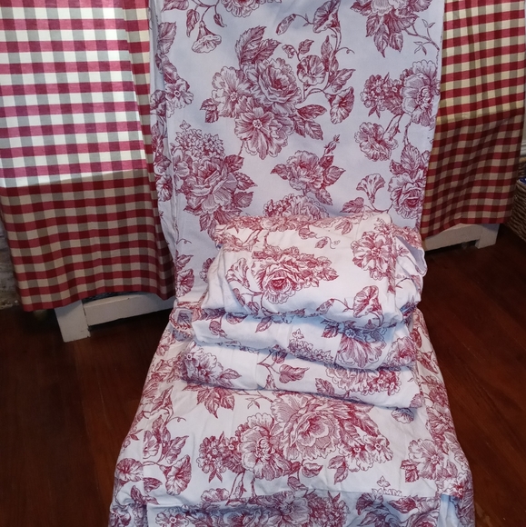 4 Wonderful French Country Farm Tile Cotton Tie back Dining Chair Slip Covers! - Picture 4 of 5
